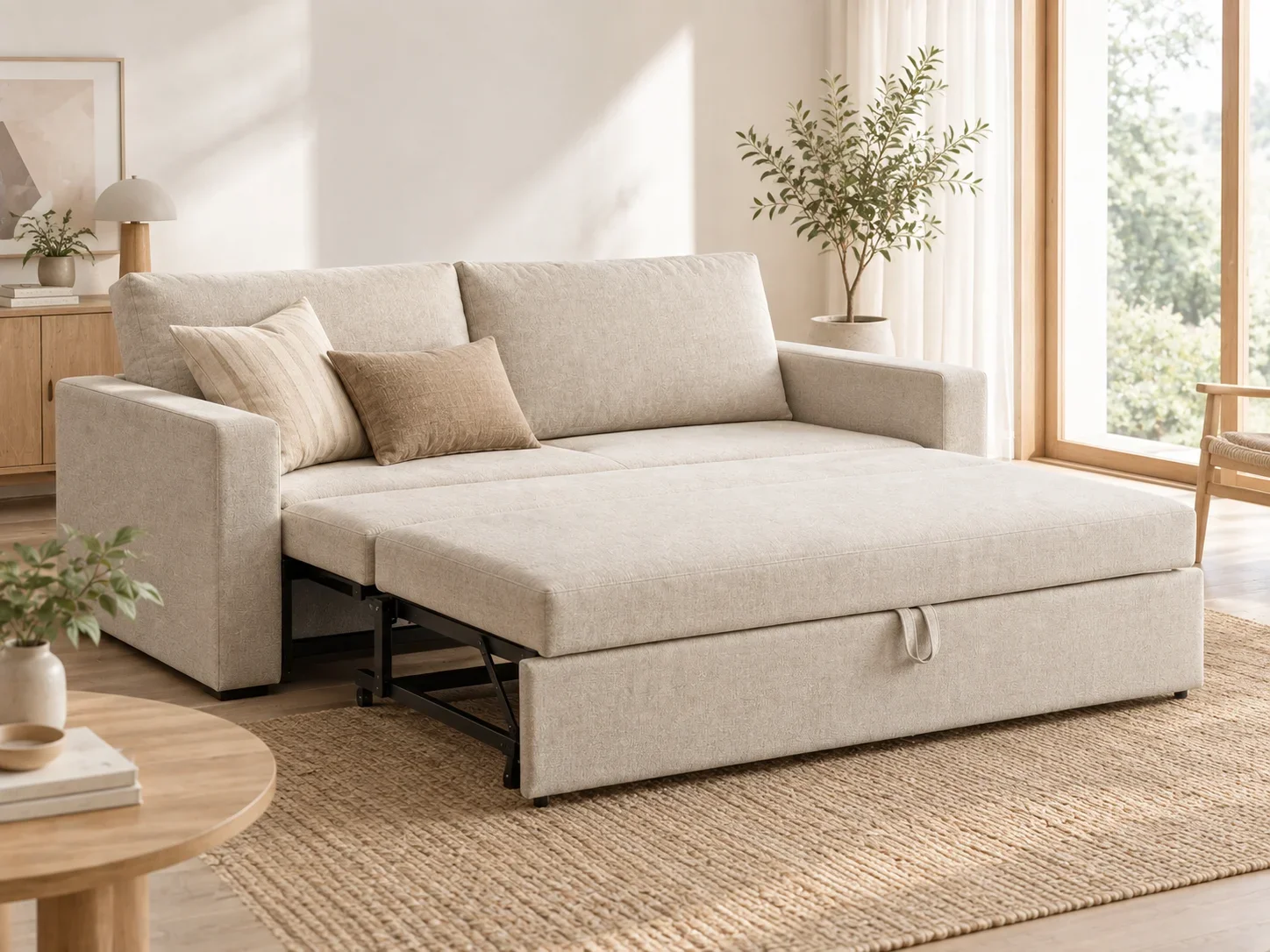 Linen Sleeper Sofa Guide - Natural linen upholstered convertible sofas